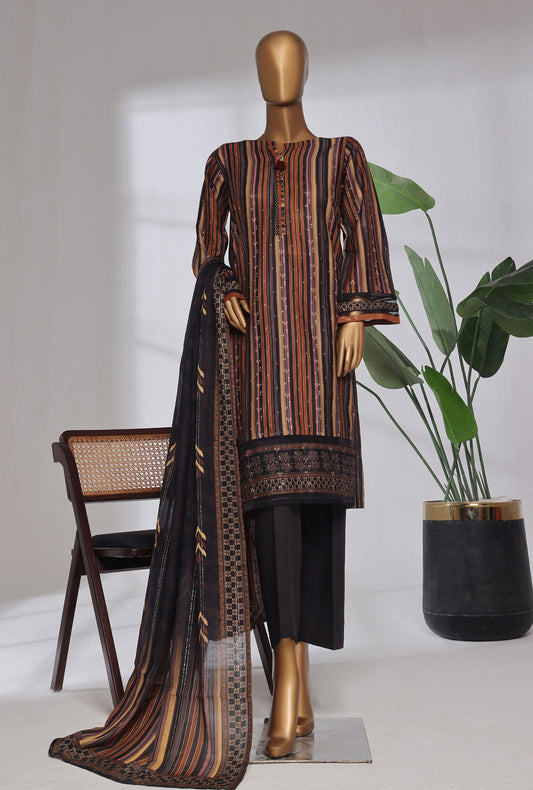 Damask by HZ Textiles Printed Jacquard Suit Stitched 3 Piece DJP-3P-036 Multi Rust