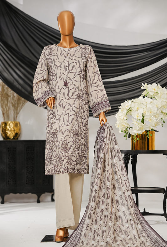 Thread & Needle by HZ Textiles Printed Cambric Suit Stitched 3 Piece POEL-3P-007 Coffee Brown
