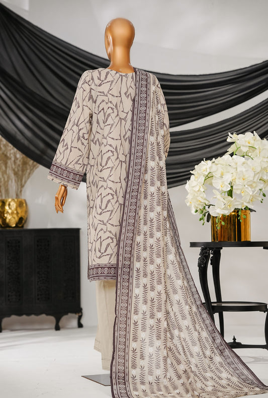 Thread & Needle by HZ Textiles Printed Cambric Suit Stitched 3 Piece POEL-3P-007 Coffee Brown