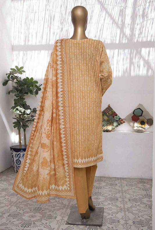 3 Piece Unstitched - Elegant Embroidered Lawn Suit - EC-928