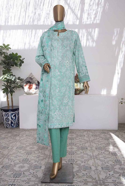 3 Piece Unstitched - Elegant Embroidered Lawn Suit - EC-930