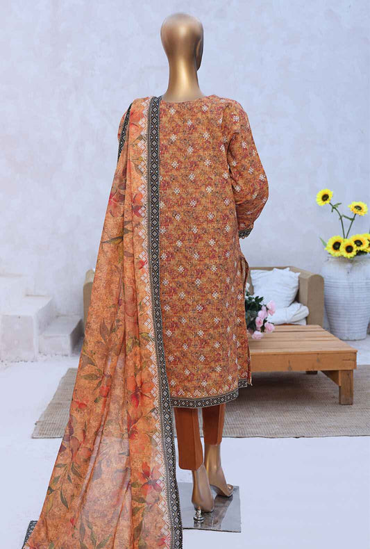 3 Piece Unstitched - Elegant Embroidered Lawn Suit - EC-931