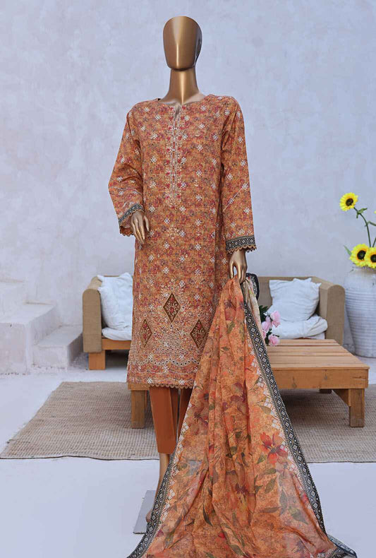 3 Piece Unstitched - Elegant Embroidered Lawn Suit - EC-931