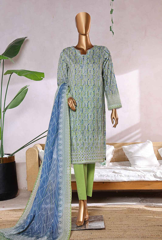 3 Piece Unstitched - Elite Chikankari Lawn Suit - ELC-234