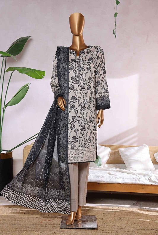 3 Piece Unstitched - Elite Chikankari Lawn Suit - ELC-235