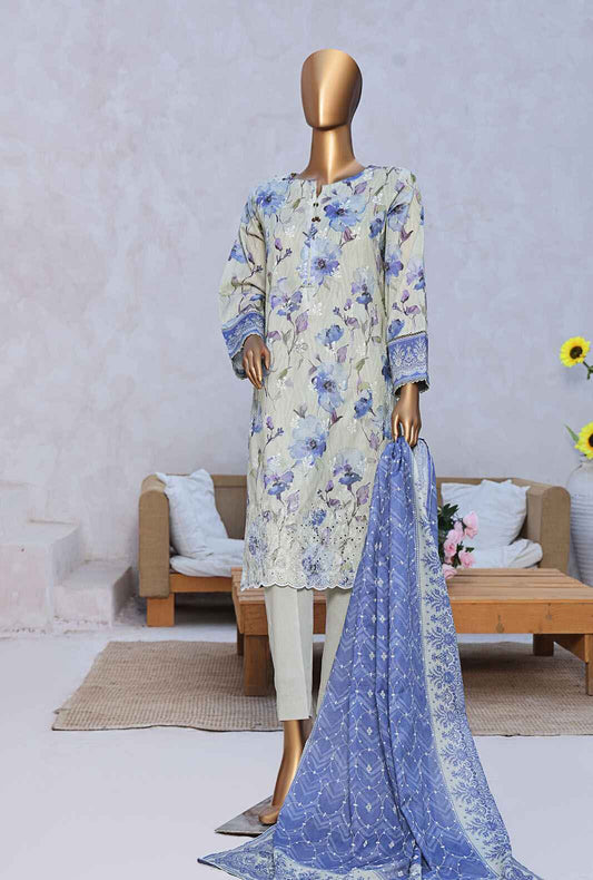 3 Piece Unstitched - Elite Chikankari Lawn Suit - ELC-236