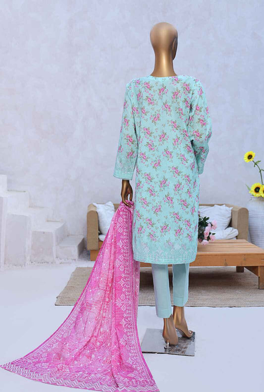 3 Piece Unstitched - Elite Chikankari Lawn Suit - ELC-232