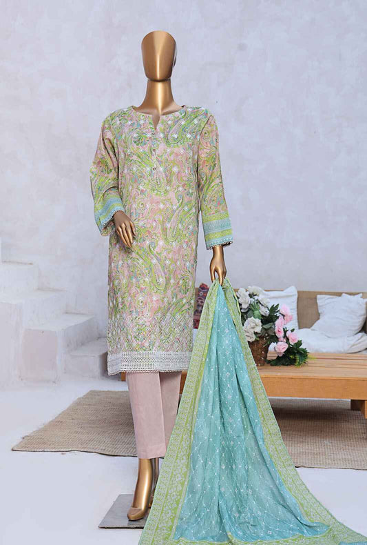 3 Piece Unstitched - Elite Chikankari Lawn Suit - ELC-240