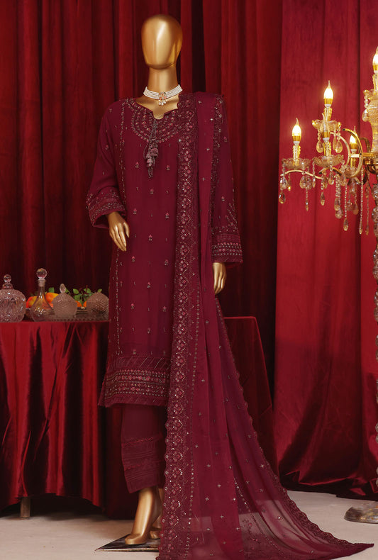 3 Piece Stitched Fasaane Chiffon HZK-187 Mehroon Vol-07