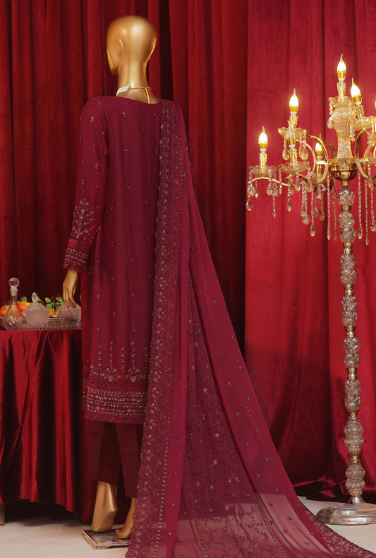 3 Piece Stitched Fasaane Chiffon HZK-187 Mehroon Vol-07