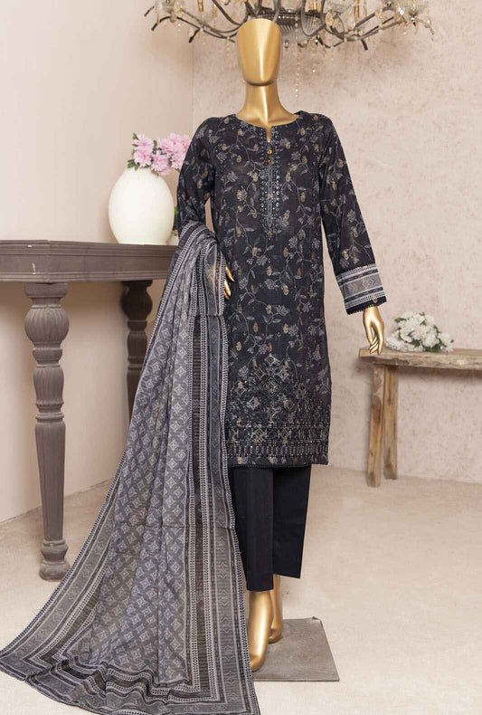 3 Piece Unstitched - Kalamkari Jacquard Embroidered Suit - KJE-10