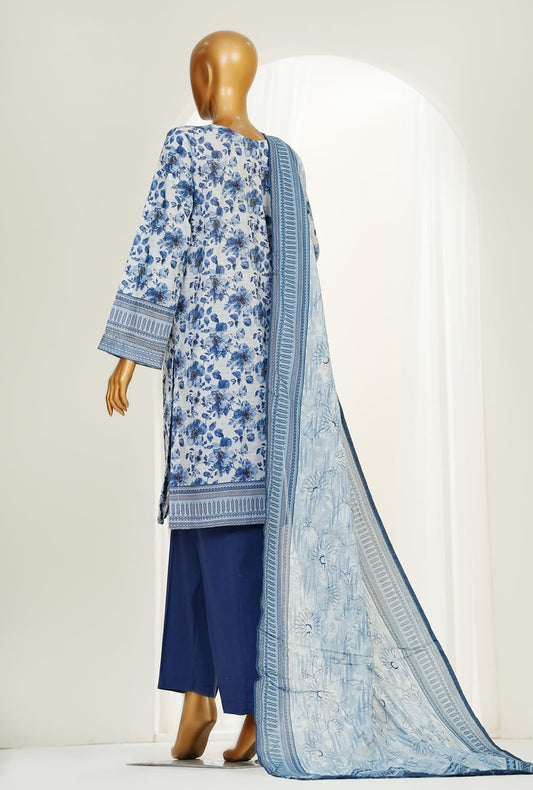 Printkari Prints by HZ Textiles Printed Suit Chikankari Stitched 3 Piece LPK-3P-501 Greyish Blue Vol-04 - Ready To Wear