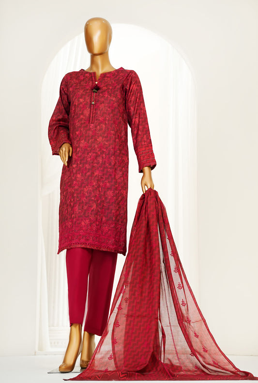 Printkari Prints by HZ Textiles Printed Suit Chikankari Stitched 3 Piece LPK-3P-503 Maroon Vol-04 - Ready To Wear