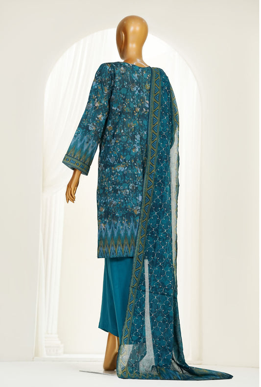 Printkari Prints by HZ Textiles Printed Suit Chikankari Stitched 3 Piece LPK-3P-504 Turquoise Vol-04 - Ready To Wear