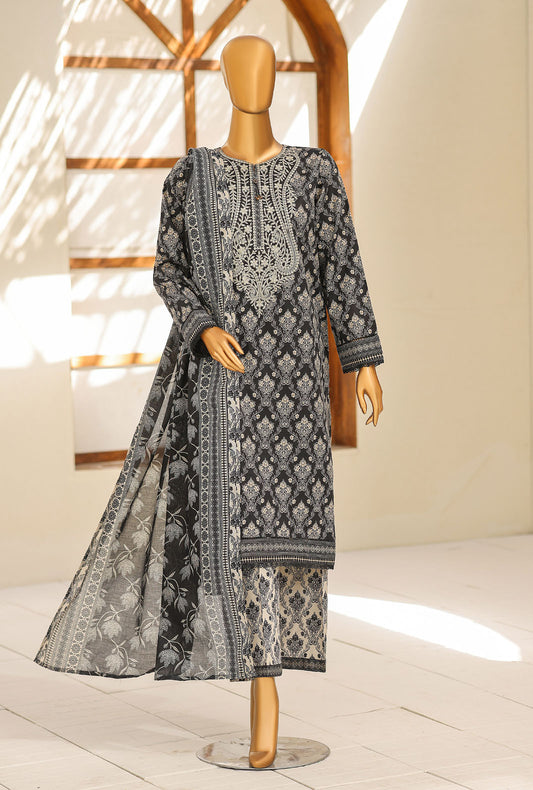 Daily Wear by HZ Textiles Embroidered Lawn Suit Unstitched 3 Piece Midnight Noir-3135 Vol-02
