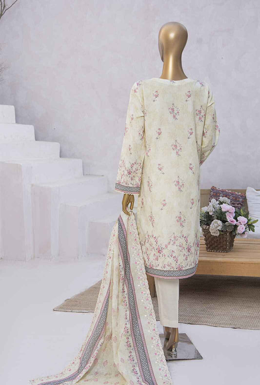 3 Piece Unstitched - Premium Embroidered Lawn Suit - PEC-820