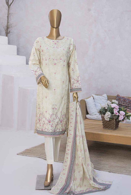 3 Piece Unstitched - Premium Embroidered Lawn Suit - PEC-820