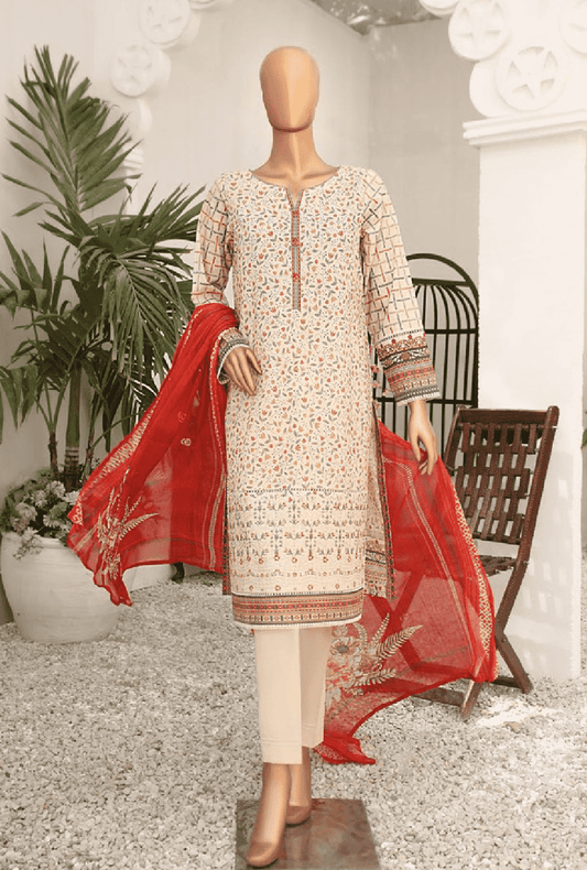 3 Piece Unstitched Lawn Embroidered Suit