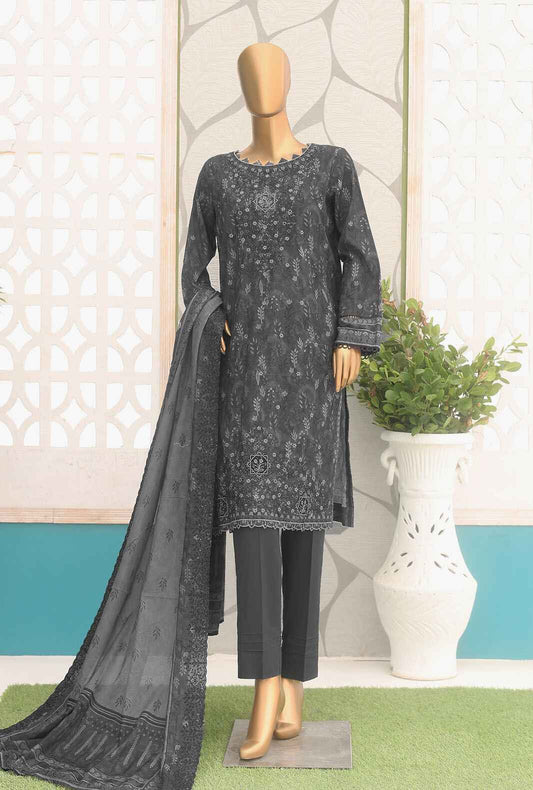 3 Piece Unstitched - Premium Embroidered Lawn Suit - PEC-147