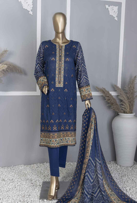 3 Piece Unstitched - Premium Embroidered Lawn Suit - PCE-745 Vol-03