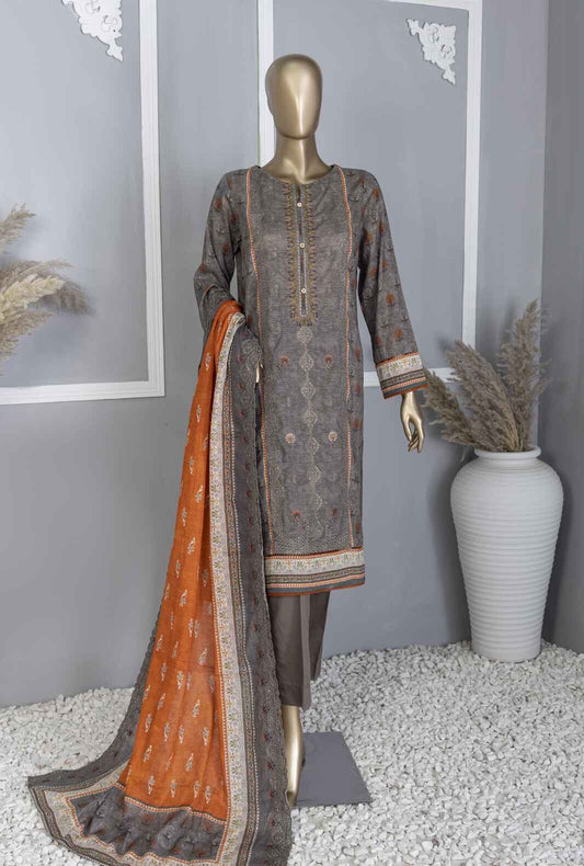 3 Piece Unstitched - Premium Embroidered Lawn Suit - PCE-752 Vol-04