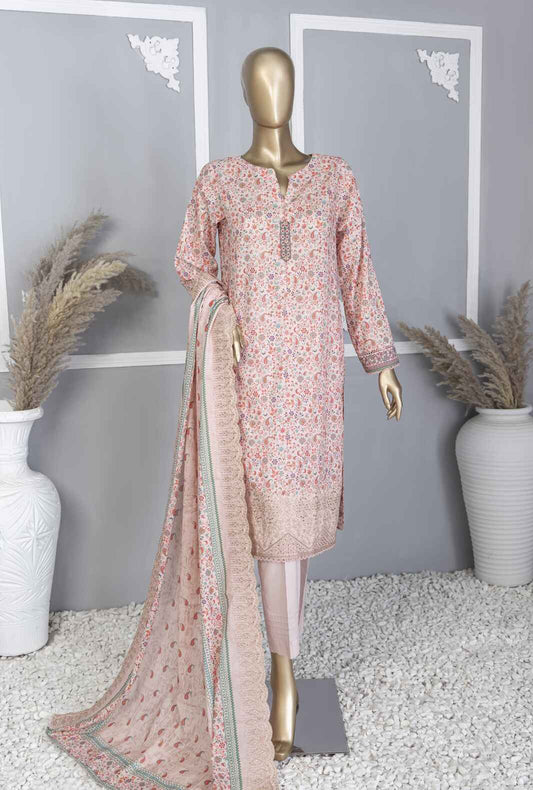 3 Piece Unstitched - Premium Embroidered Lawn Suit - PCE-756 Vol-04