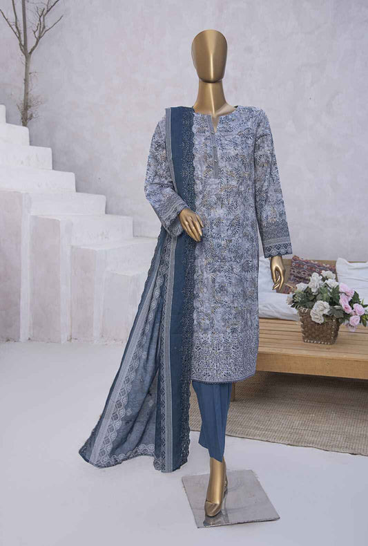 3 Piece Unstitched - Premium Embroidered Lawn Suit - PEC-823