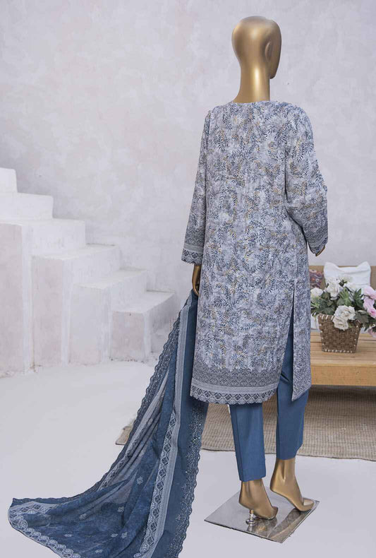 3 Piece Unstitched - Premium Embroidered Lawn Suit - PEC-823