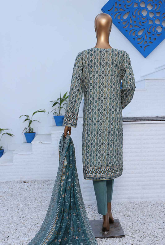 3 Piece Unstitched - Premium Embroidered Lawn Suit - PEC-824