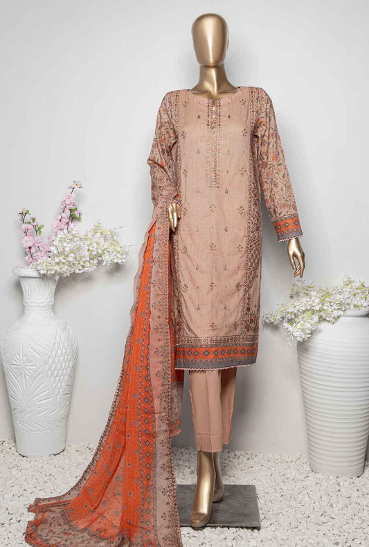 3 Piece Unstitched - Premium Embroidered Lawn Suit - PEC-919 Vol-03