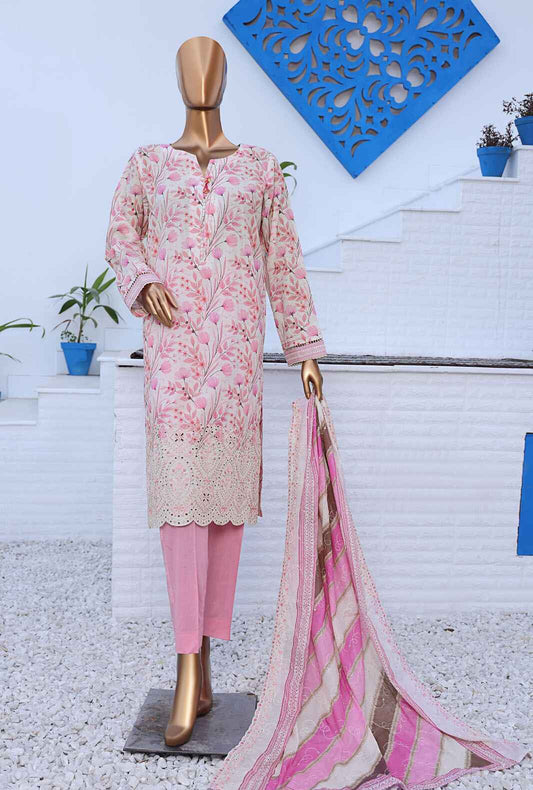 3 Piece Unstitched - Premium Embroidered Lawn Suit - PEC-980