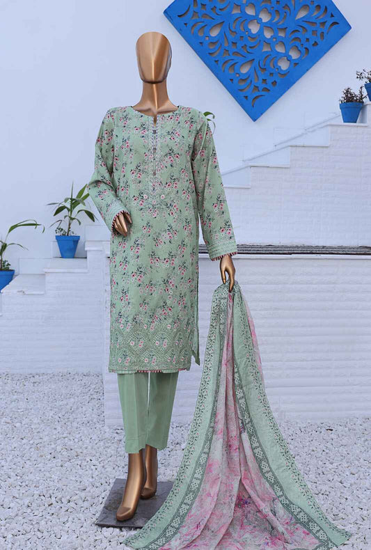 3 Piece Unstitched - Premium Embroidered Lawn Suit - PEC-981