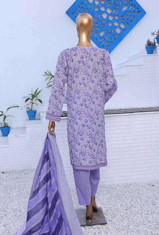 3 Piece Unstitched - Premium Embroidered Lawn Suit - PEC-983