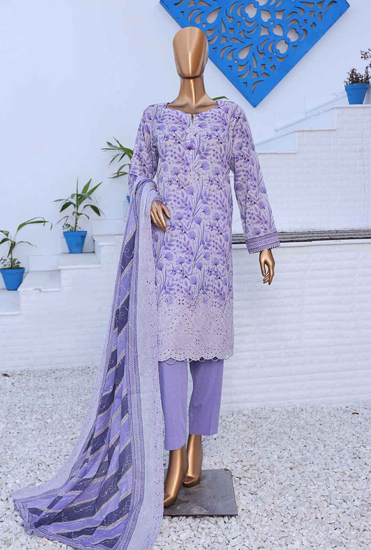 3 Piece Unstitched - Premium Embroidered Lawn Suit - PEC-983