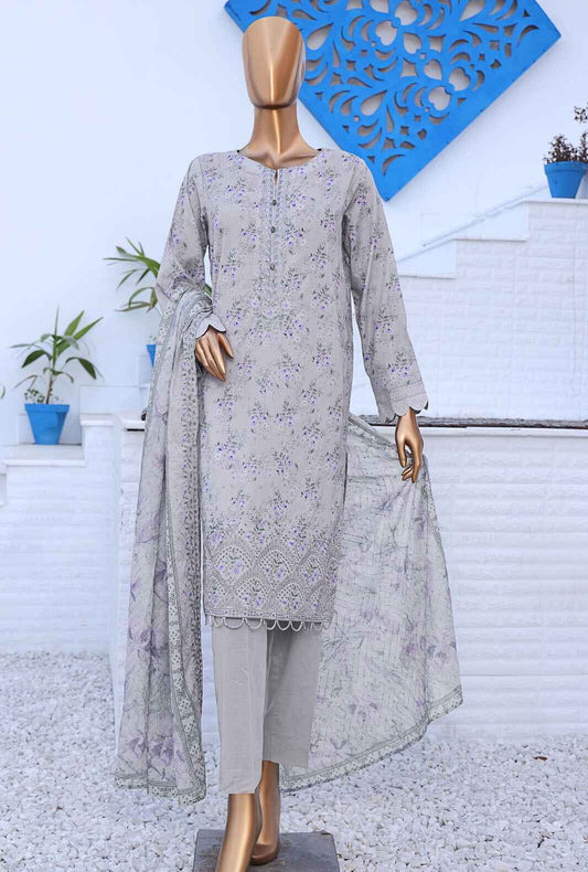 3 Piece Unstitched - Premium Embroidered Lawn Suit - PEC-985