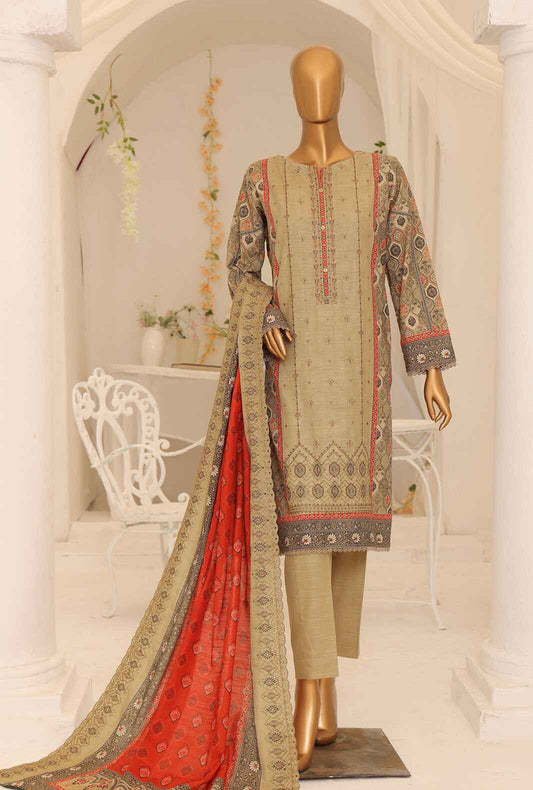 3 Piece Unstitched - Khaddar Premium Embroidered - PKE-01