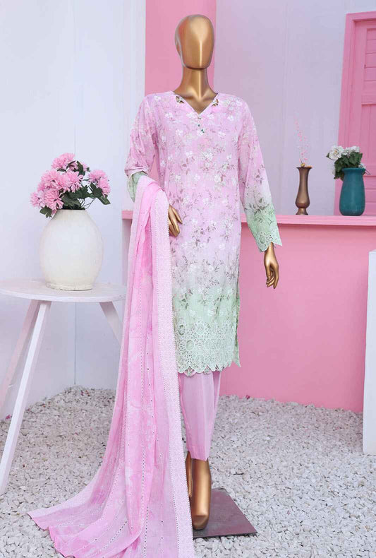 3 Piece Unstitched - Premium Lawnkari Embroidered Suit - PLK - 786