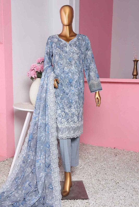 3 Piece Unstitched - Premium Lawnkari Embroidered Suit - PLK - 811