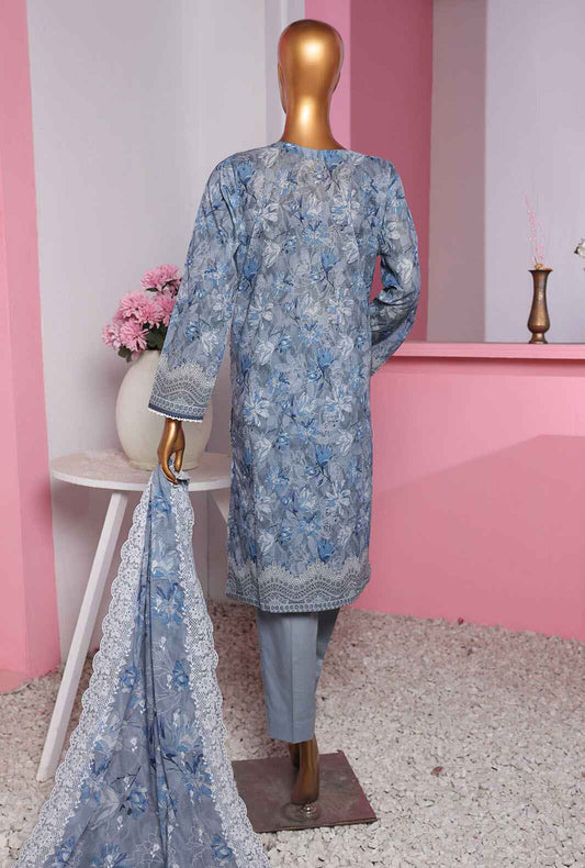 3 Piece Unstitched - Premium Lawnkari Embroidered Suit - PLK - 811