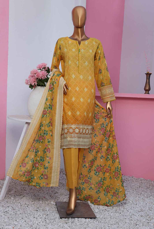 3 Piece Unstitched - Premium Lawnkari Embroidered Suit - PLK - 814