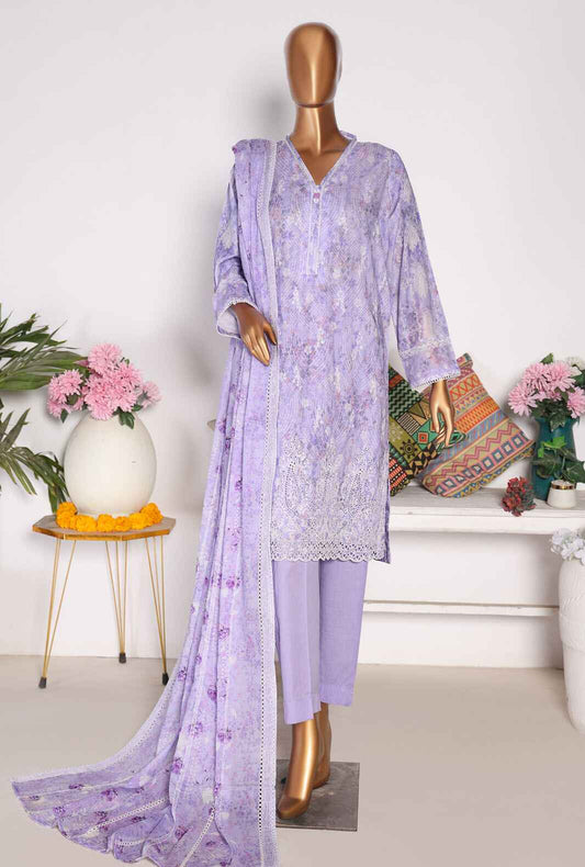 3 Piece Unstitched - Premium Lawnkari Embroidered Suit - PLK - 815