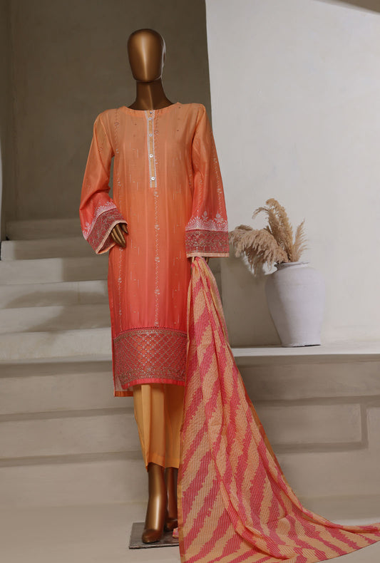 Ombre by HZ Textiles Printed Jacquard Suit Stitched 3 Piece PSJ-028 Peach Pink
