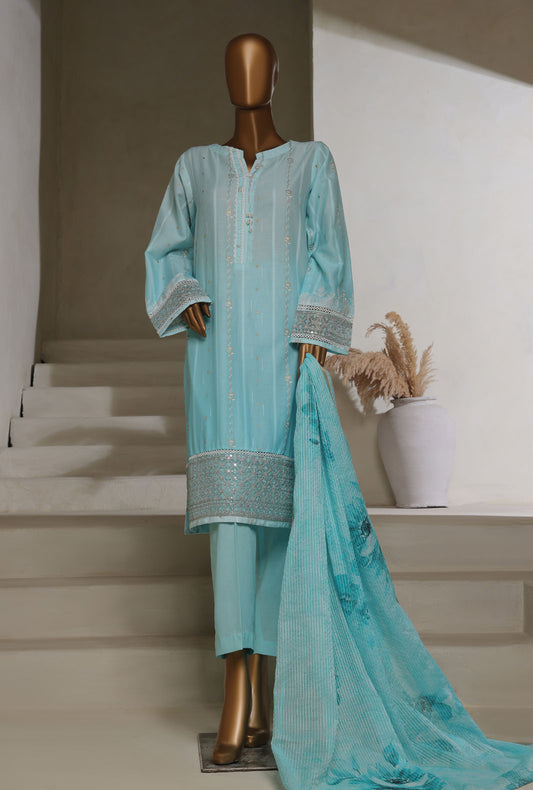 Ombre by HZ Textiles Printed Jacquard Suit Stitched 3 Piece PSJ-031 Pastel Blue