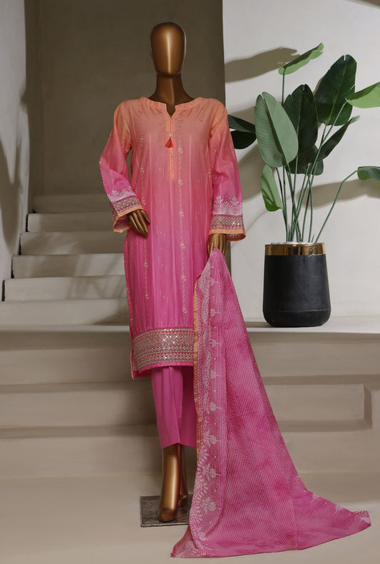 Ombre by HZ Textiles Printed Jacquard Suit Stitched 3 Piece PSJ-032 Coral