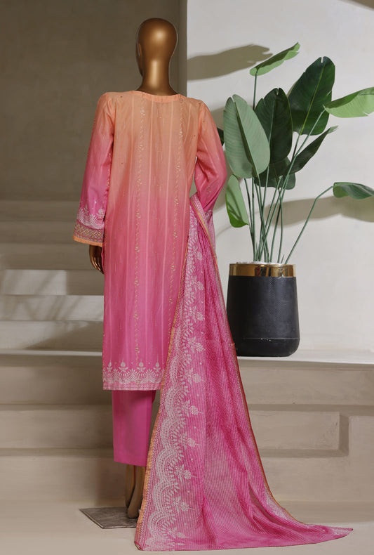 Ombre by HZ Textiles Printed Jacquard Suit Stitched 3 Piece PSJ-032 Coral