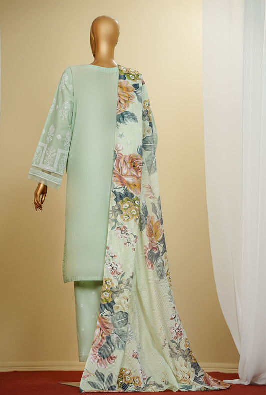 Traditional Vibes by HZ Textiles Embroiedered Suit Chikankari Stitched 3 Piece PWC-101 Dull Green