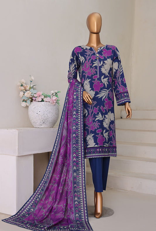 Cross Slub by HZ Textiles Digital Printed Lawn Suit Unstitched 3 Piece PWC-103 - Winter Collection