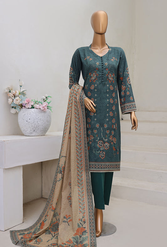 Cross Slub by HZ Textiles Digital Printed Lawn Suit Unstitched 3 Piece PWC-107 - Winter Collection