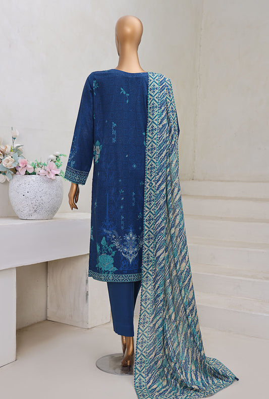 Cross Slub by HZ Textiles Digital Printed Lawn Suit Unstitched 3 Piece PWC-109 - Winter Collection