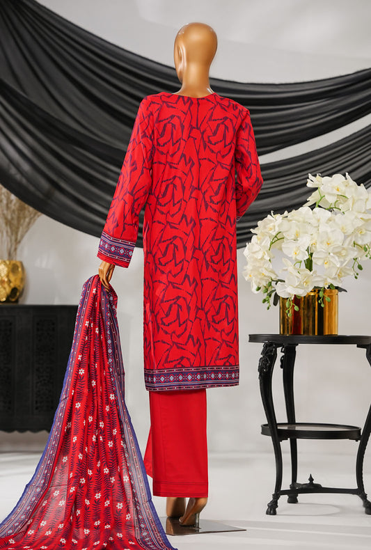 Thread & Needle by HZ Textiles Printed Cambric Suit Stitched 3 Piece POEL-3P-007 Red